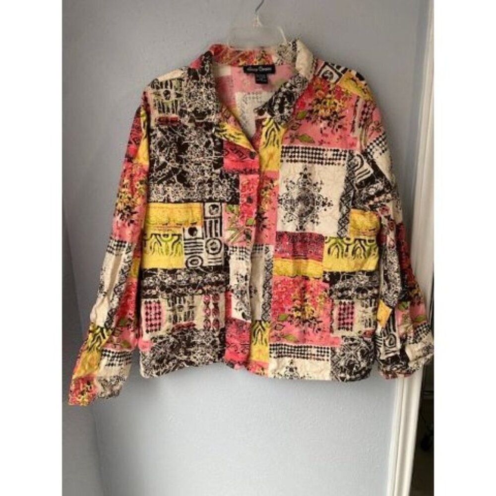 Candy Couture Denim Jacket Size 1X 70's Floral Patchwork Art to Wear